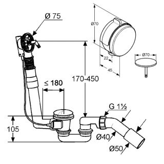 Слив-перелив для ванны Kludi Rotexa Multi с наливом хром 2120005N-00